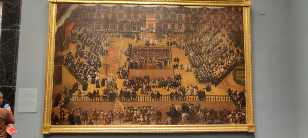 Auto de fe general con Carlos II (1680) cuadro de Rizi, Museo del Prado